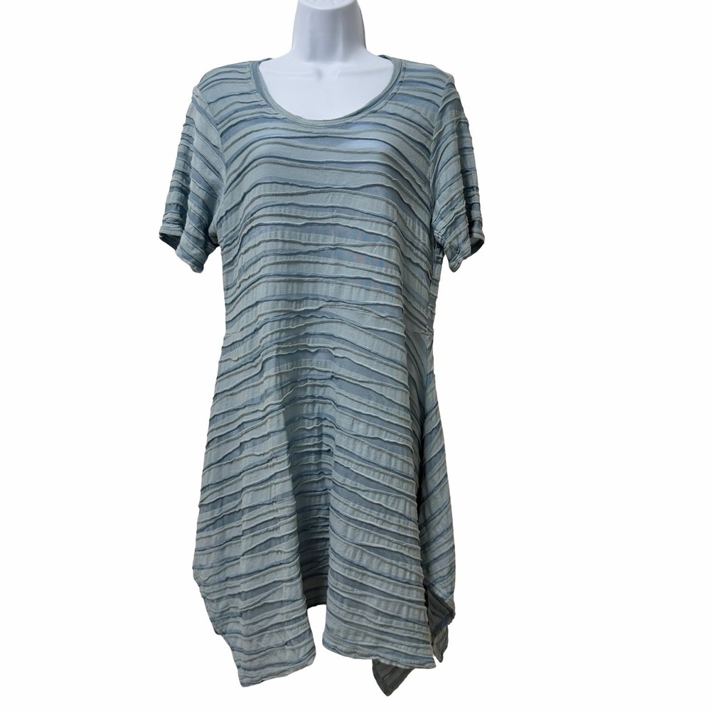Cut Loose Womens Textured Asymmetrical Hem Mini Dress Size M Blue Lagenlook NEW